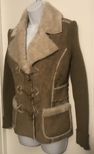 Faux Tan Suede Shearling Penny Lane Boho Jacket Toggle Button M Nwot Retro Look