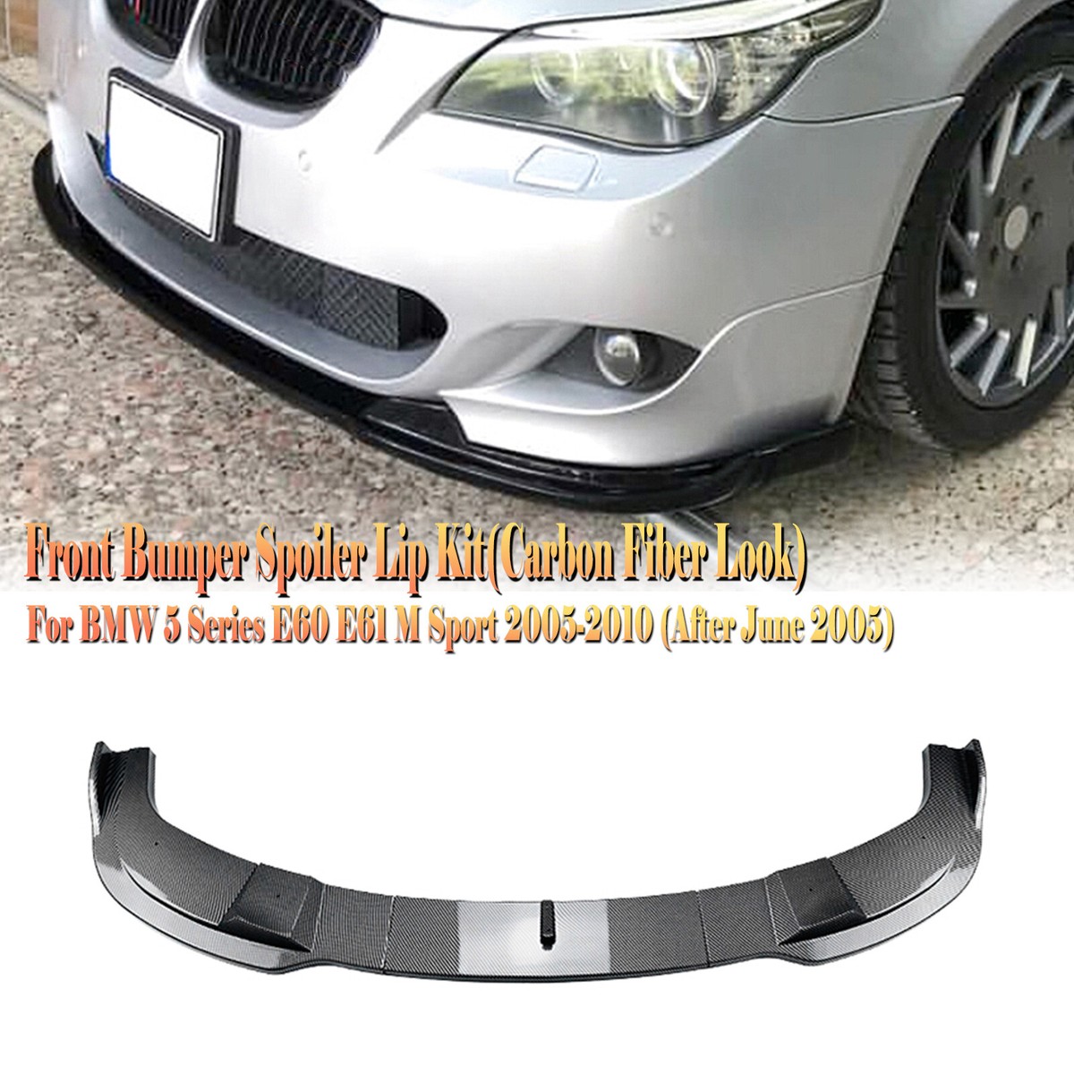 E60 E61 Mスポーツ カーボンフロントリップスポイラー Carbon Fiber Look Front Spoiler Lip Splitter Kit For BMW E60 E61 M