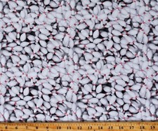 Cotton Bowling Sports Bowling Pins White Fabric Print by the Yard D669.53