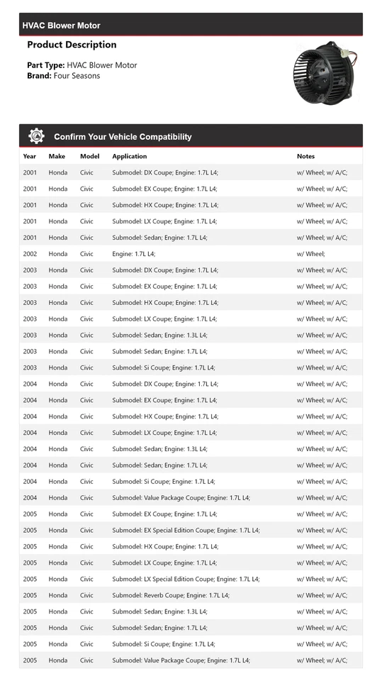 Motor soplador de climatización para Honda Civic 2001-2005 4 estaciones 2002 2003 2004 Foto 2 de 4