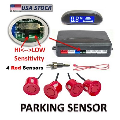 Car LED Parking Radar Monitor With 4 Red Sensor Backup Detector System Universal