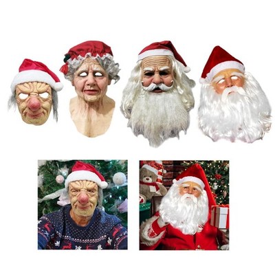 Christmas Latex Mask Cosplay Props Lifelike with Hat Realistic Headgear for