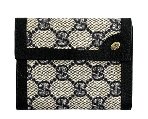 Authentic GUCCI Navy GG Monogram Leather Snap Notepad Wallet Italy Unisex