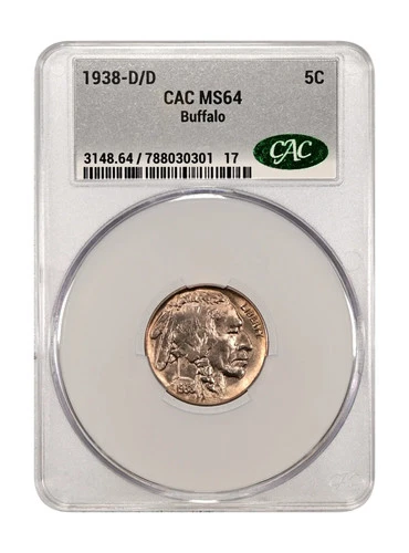 1938-D/D Buffalo Nickel CAC MS64