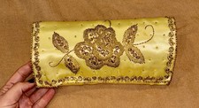 Bon Soir Vintage 50s Beaded Pearl Fabric Evening Bag Italian Beads Gold