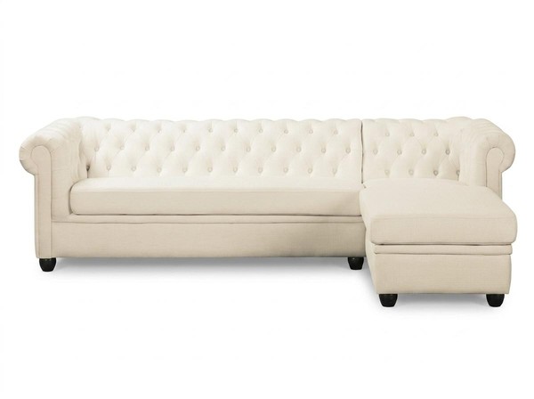 Milchfarbenes L-FöRmiges Ecksofa Gestepptes Ledersofa Chesterfield-image