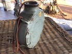 VTG.Frankoma Pottery-Thunderbird Canteen W/Leather Strap+Orig. Sticker-Blue Moss — photo 4