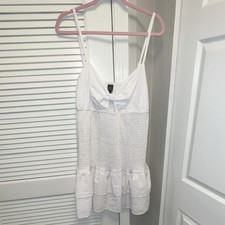 Wild Fable Women  s White V-Neck Strappy Bow Ruffle Textured Short Dress XXL