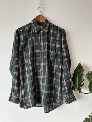 VTG Cumberland Flannel by Bud Berma Green Plaid Shirt Single Needle Tailoring