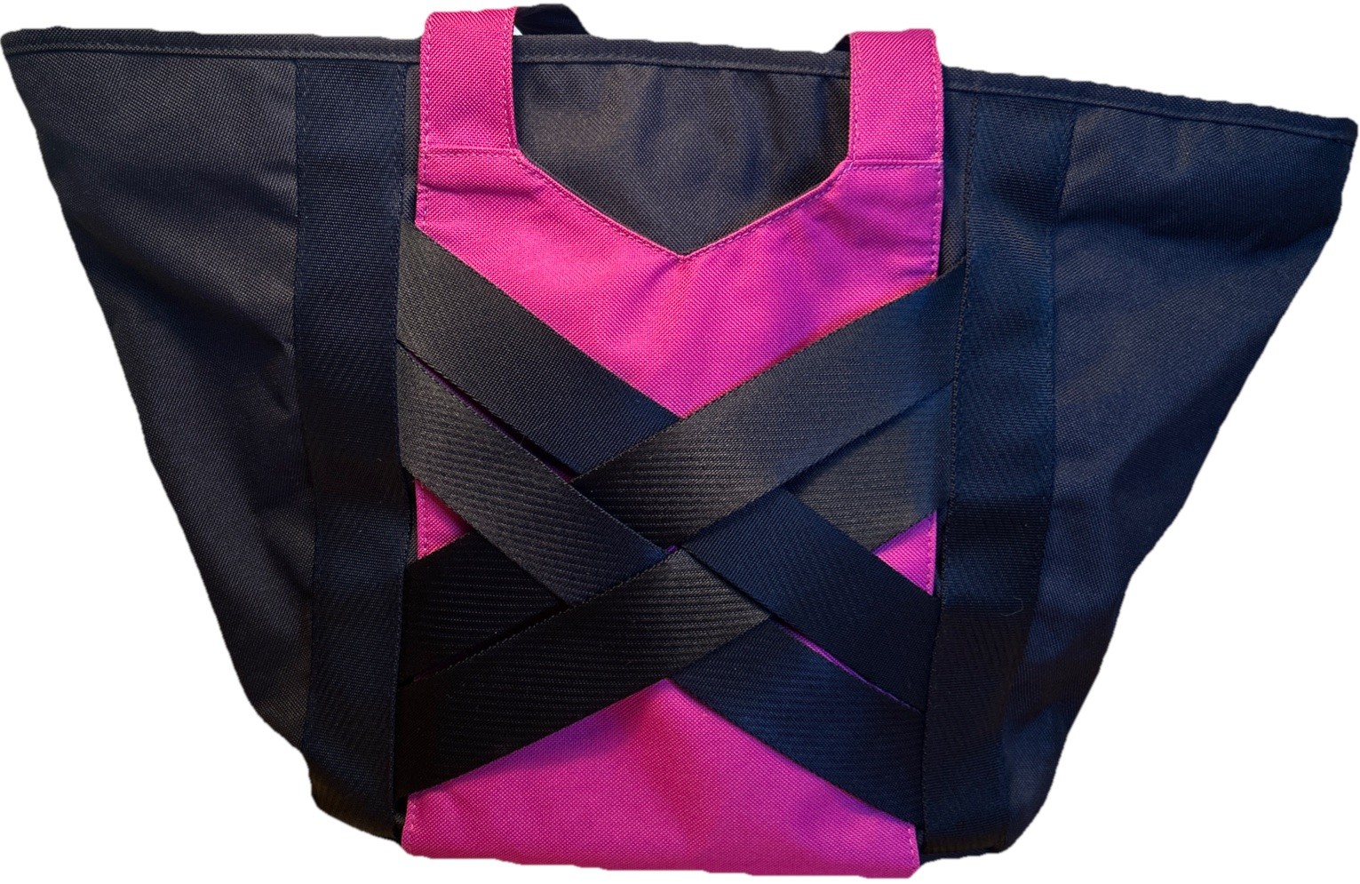 Crocs Classic Tote Bag Black Neon Pink Pockets Inside & Out Handles Zipper Great