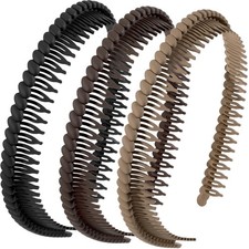 3 Pcs Headband with Teeth,4.3" 0.7", Black, Coffee, Khak