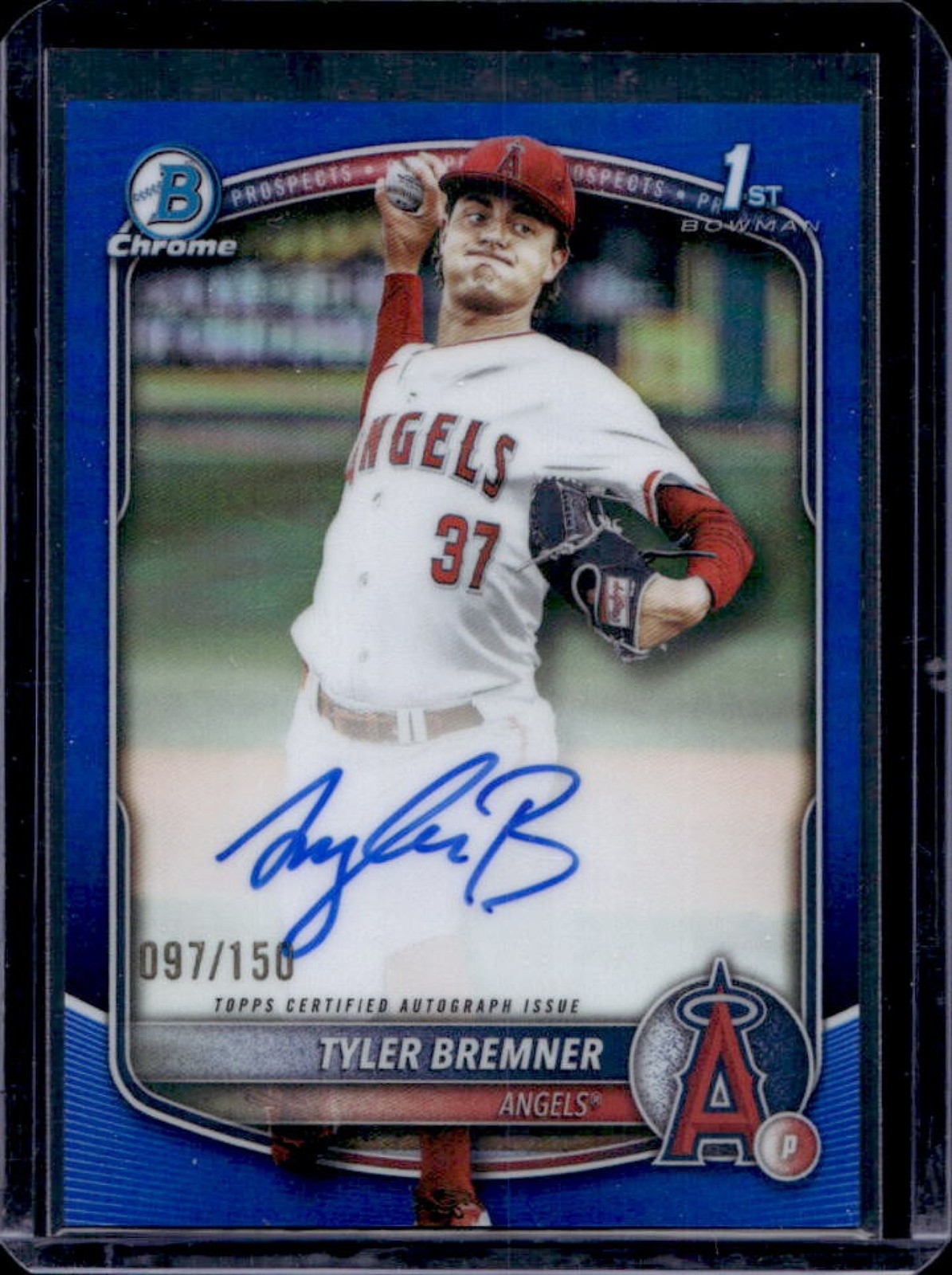 2025 Bowman Draft Tyler Bremner Chrome Auto Blue Refractor 1st #/150 Angels