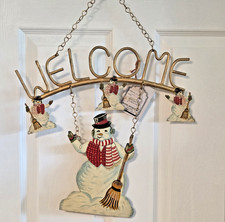 Christmas Metal Welcome Snowman Colorful Wrought Iron Door Wall Sign