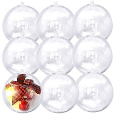 10PK 80MM Clear Plastic Fillable Ornaments,Transparent DIY 80mm, Transparent