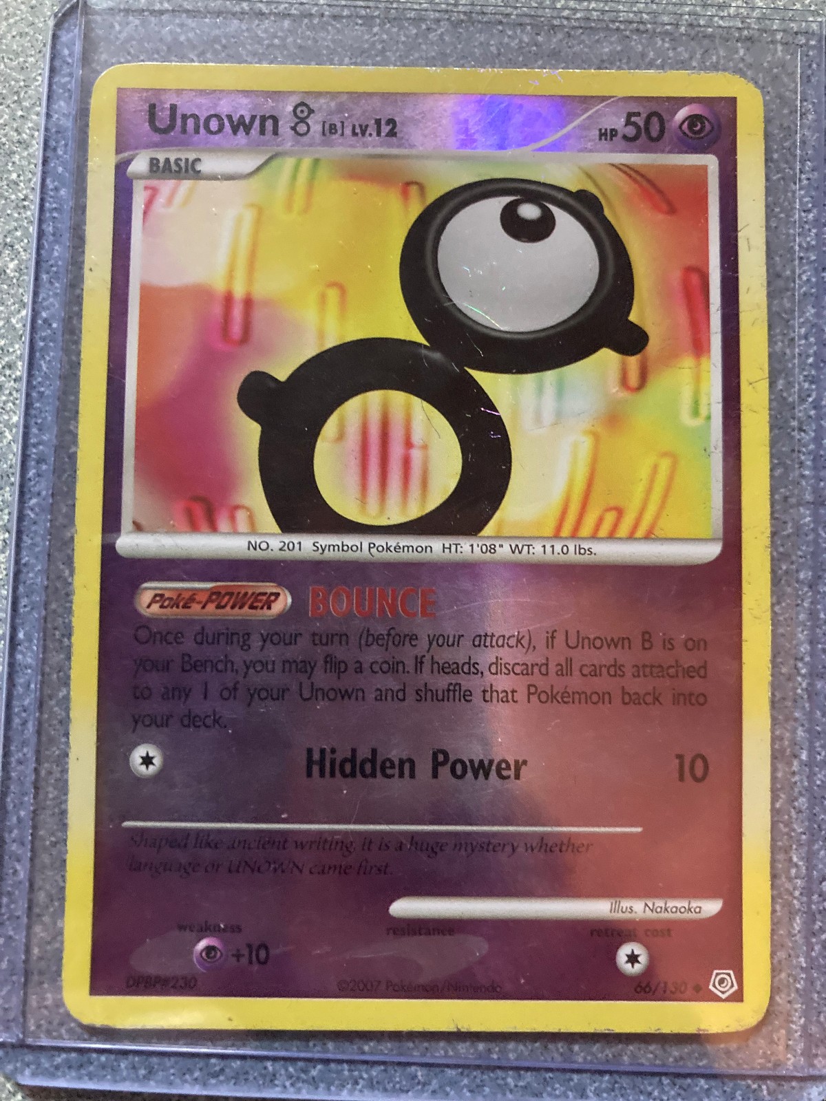 UNOWN (B) - 2007 POKEMON DIAMOND & PEARL HP 50 REVERSE HOLO 66/130 (L to M WEAR)