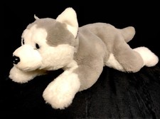 FAO Schwarz Adopt-A-Pet Gray HUSKY Wolf Dog 14" Laying Plush Stuffed Animal
