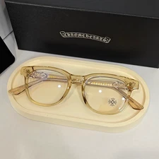 Chrome Style Hearts Light Brown Frame Glasses Women Men Eyewear