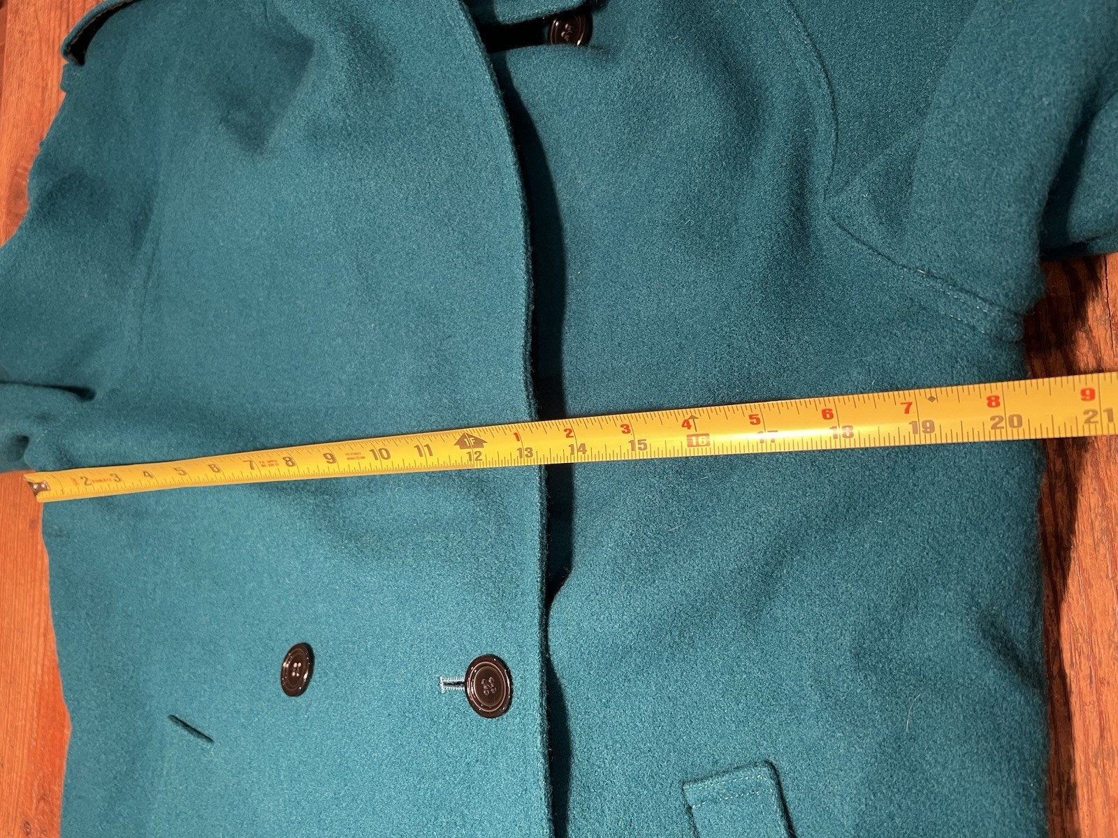 Vintage International Scene Teal Double Breasted Wool Trench Coat Size 11 / 12