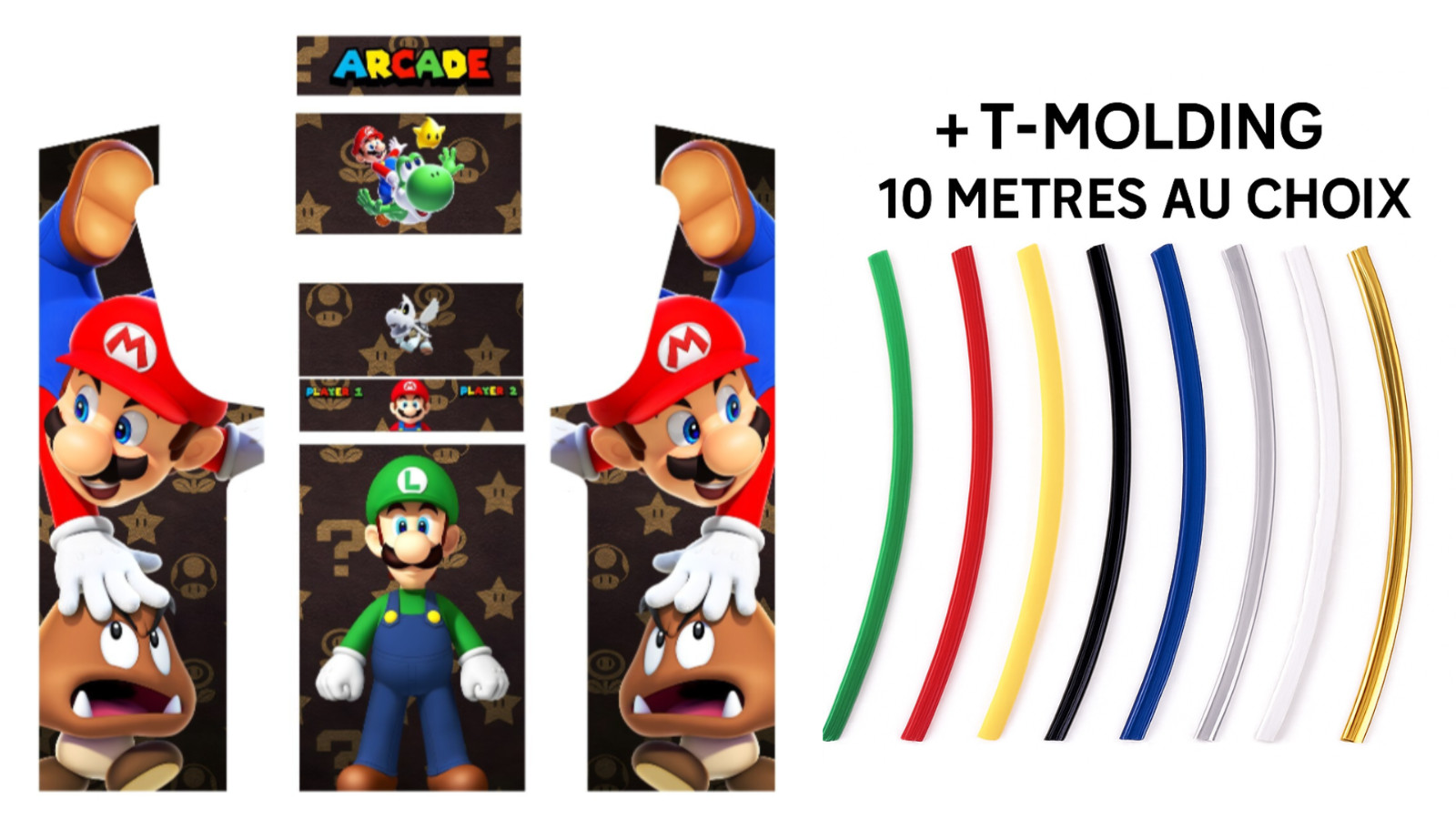Décoration adhésive Mario pour borne d'arcade MAME avec bande de chant T-molding de 10m