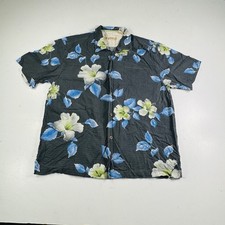 Tommy Bahama Hawaiian Shirt Blue Black Floral 100 Silk Men s Size XL