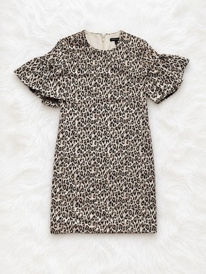 Banana Republic Leopard Print Flutter Sleeve Shift Dress Size 0 Animal Print