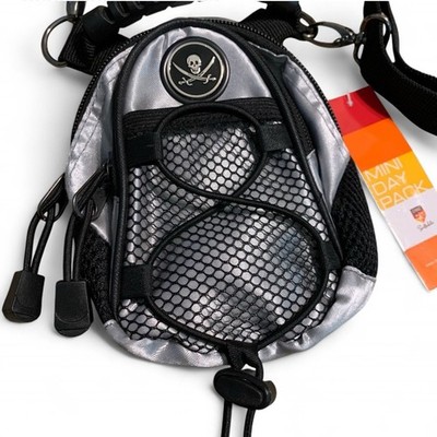 Mini Day Pack Bag Skull & Crossbones CMC Gray Blk Crossbody Strap Clip Purse