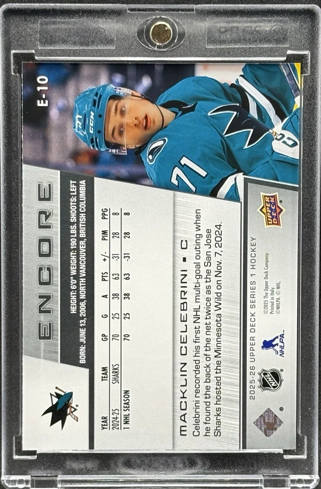 Macklin Celebrini RARE SILVER FOIL REFRACTOR  INVESTMENT CARD SHARKS ROTY MINT - Image 2 of 2