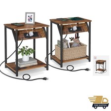 End Table with Charging Station, Set of 2, Small Side Tables for Living Room,...