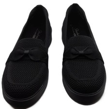 Skechers Cleo Taylor Desire Loafers Women's Size 7 Black Stretch Vegan Knit Bow