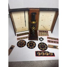 Antique Lanterna Magica Magic Lantern German Projector Set with Glass Slides Box