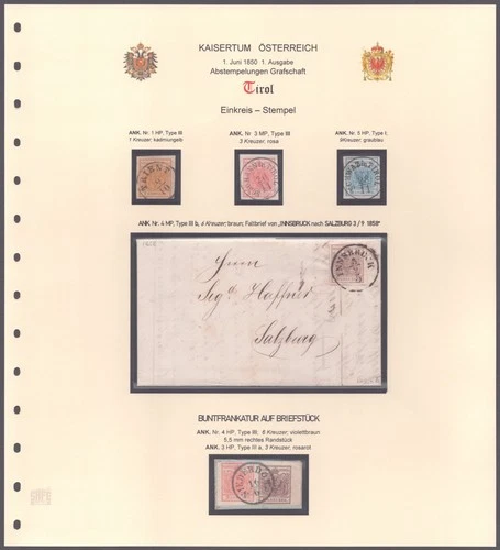 Österreich 1850 Abstempelungen Tirol ST. JOHANN, SCHWAZ, müllerblauer NIEDERDORF