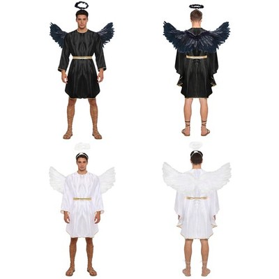 Männer Cosplay Römisch Engelskostüm Satinkleid Robe Teufel Outfits Rave Toga