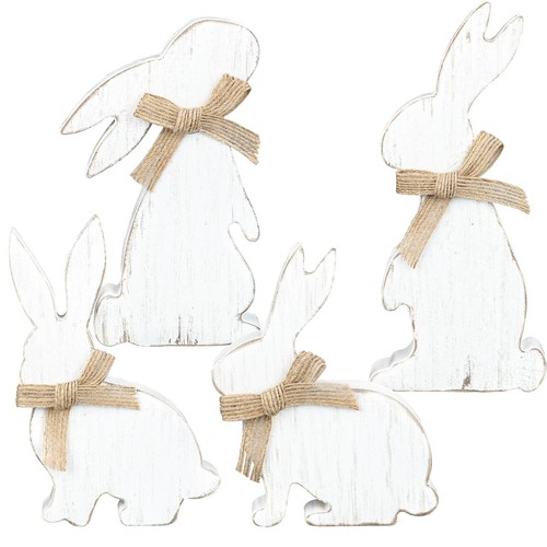 4 PCS Easter Bunny Wooden Signs Rabbit Wood Table Centerpieces Easter Tiered ...