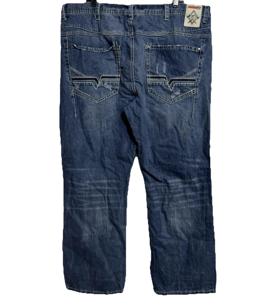Pantalones de mezclilla para hombre Axe & Crown Rumble 44x32 azul desgastado corte bota relajado Foto 2 de 4
