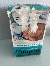 Vintage 1960-70  s Newborn Pampers Sample Box w/ 5 Baby Diapers