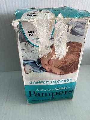 Vintage 1960-70’s Newborn Pampers Sample Box w/ Baby Diapers
