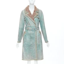 rare CHRISTIAN DIOR John Galliano Vintage washed blue lamb leather coat FR36 S