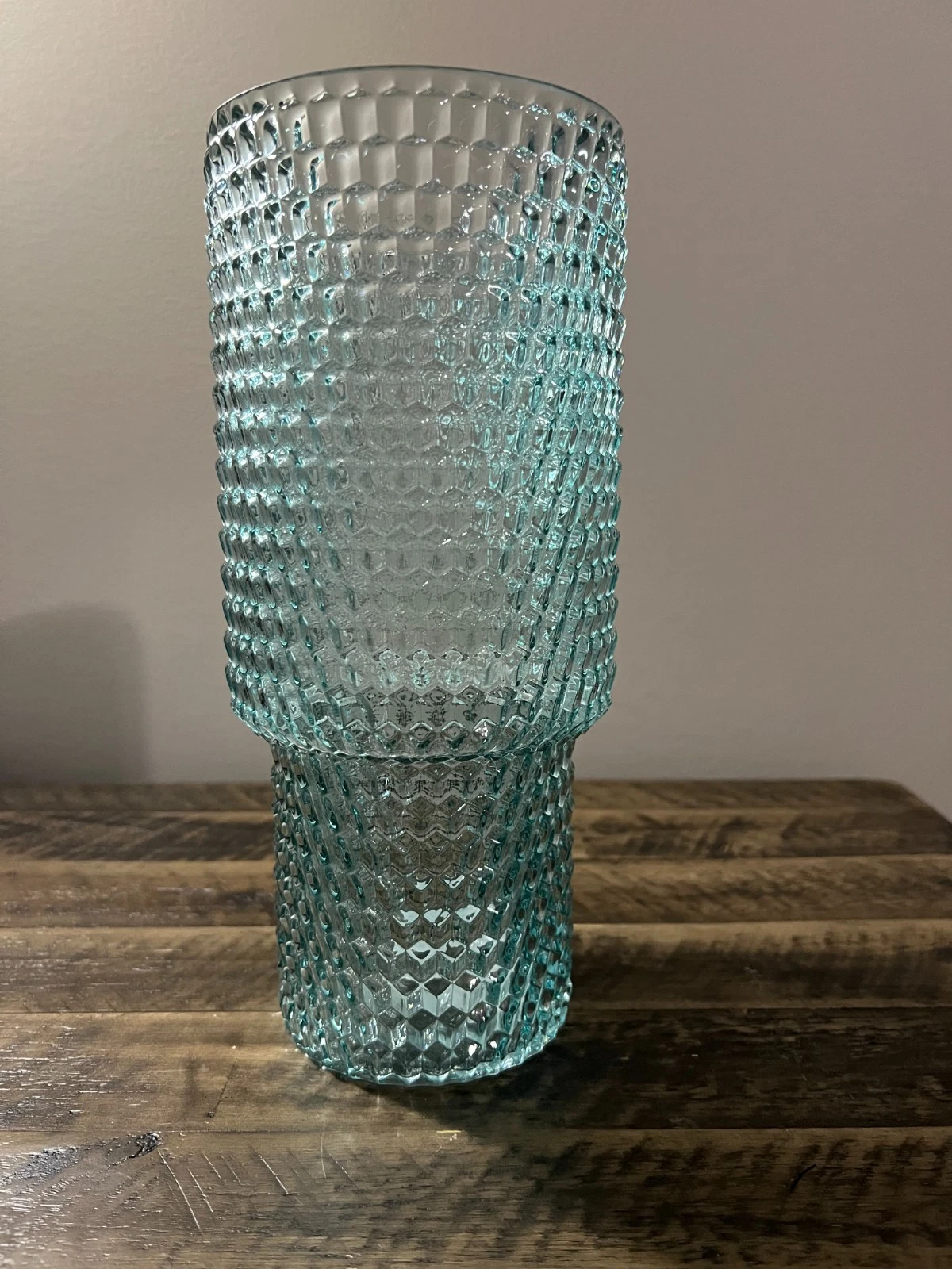 Textured Aqua Glass Vase Tall Decorative Flower Vase Modern Home Decor