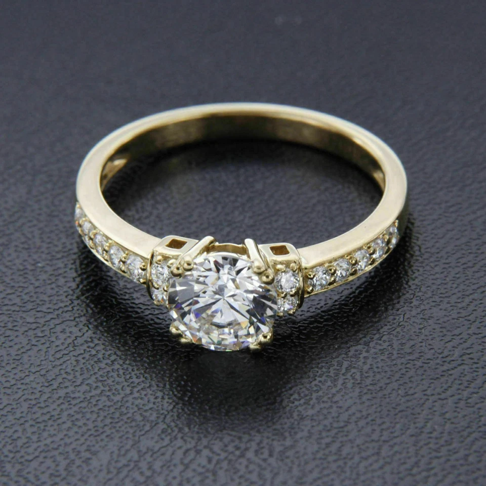 Anillo de boda de compromiso de diamantes de corte redondo de 2 quilates de oro amarillo de 14 quilates sobre mujer talla 7 Foto 3 de 4