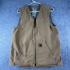 Carhartt Brown Duck Canvas Fleece Lined Work Vest Workwear Small