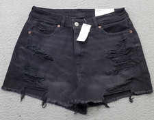 American Eagle Mom Shorts Womens 6 Black Denim Comfort Stretch Waistband Outdoor