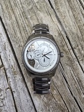 Vtg Fossil Twist Watch ME-1019 Silver/Gray Stainless 25 Jewel Multi Dial Mens
