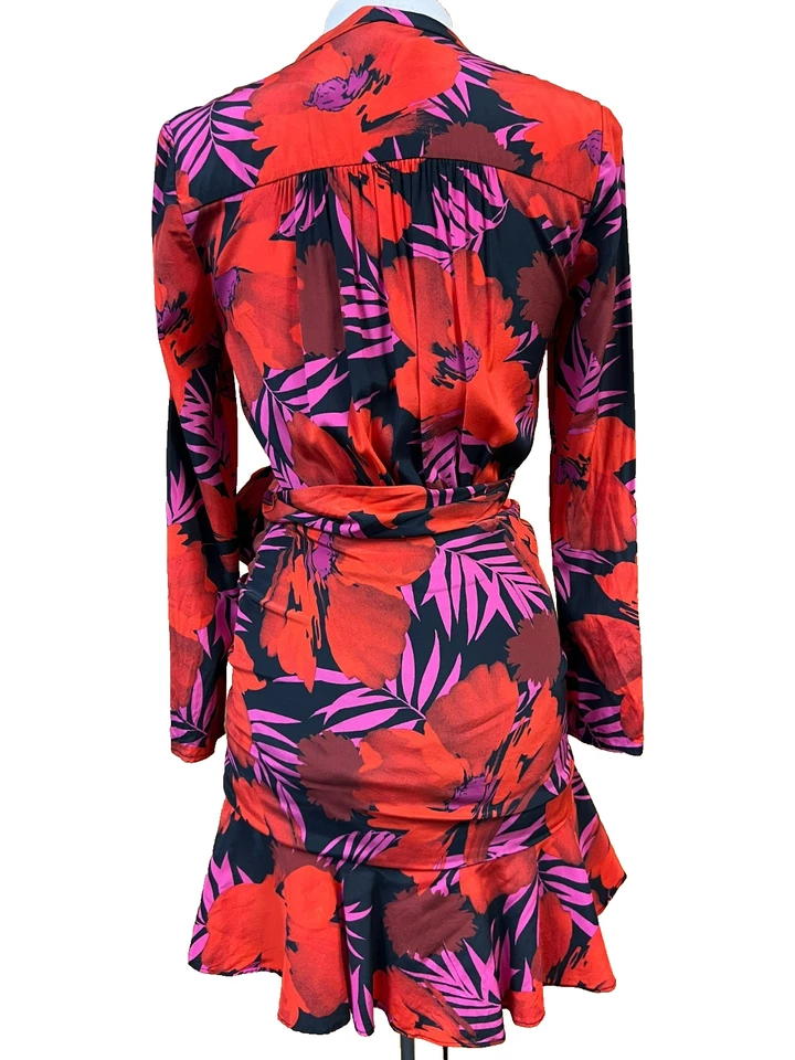 Vestido VERONICA BEARD Lorina Corto Volantes Rojo Amapola Seda Envolvente Corpiño Talla 4 Foto 4 de 4