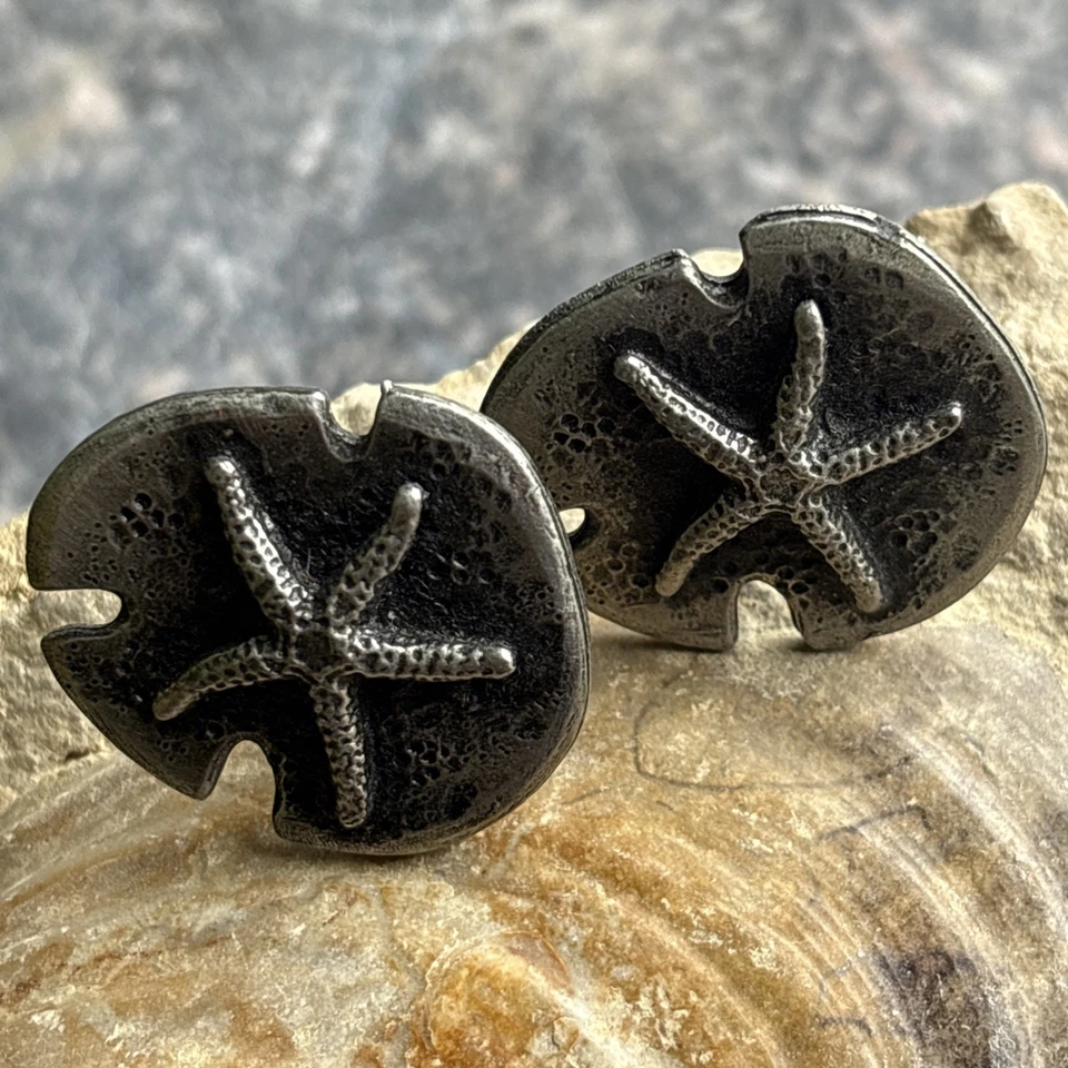Vintage Metzke Pewter Cufflinks Sea STARFISH pat# 2920363 Ocean Good Luck Hope - Image 4 of 4