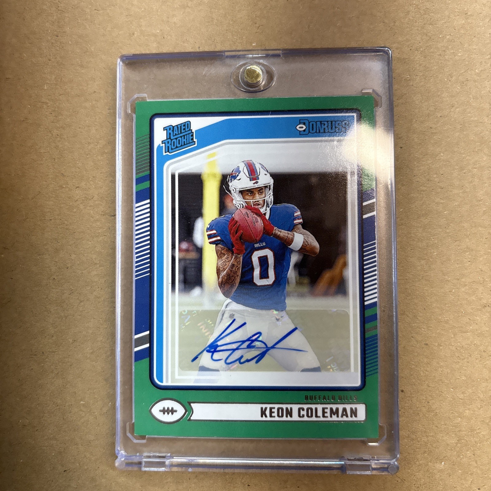 Keon Coleman 2024 Panini Donruss Rated Rookie AUTO GREEN PRESS PROOF RC