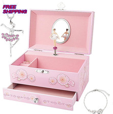 Kids Musical Jewelry Box for Girls with Drawer and Jewelry Set with Ballerina