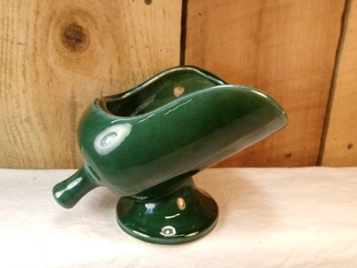 Vintage Hull USA F476 Pottery Dark Green Grain Scoop Glazed Pedestal Planter