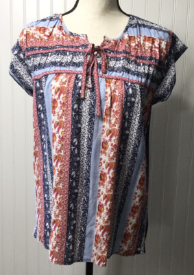 NEW DIRECTION Womens Small Short Sleeve Floral Paisley Tunic Top 