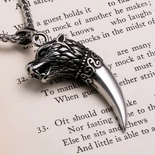 Viking Wolf Fang Tooth Claw Stainless Steel Pendant Necklace