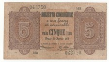 5 LIRE BIGLIETTO CONSORZIALE DECR 30 - 04 - 1874